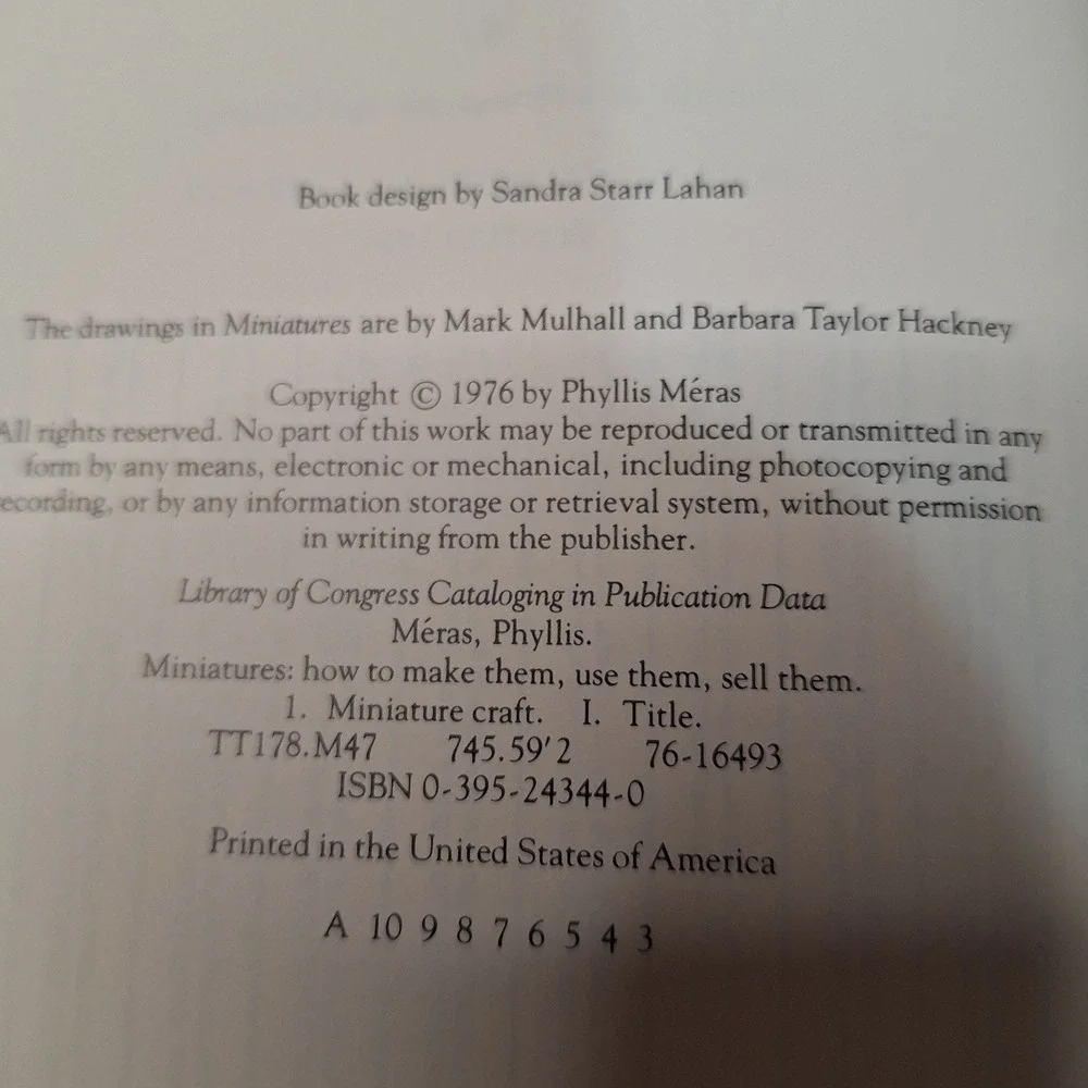 Miniatures How to Make Them Use Them Sell Them Phyllis Meras 1976 Craft Book DIY